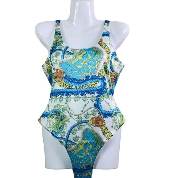 Designer Inspired Blue Yellow Bodysuit / Swimsuit - Picture 1 of 13